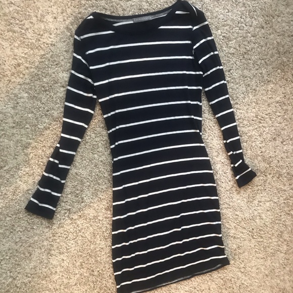 Fitted long sleeve, navy dress with white stripes - Picture 2 of 6